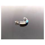 .925 Sterling Silver Navajo Turquoise Mother of Pearl and Onyx Half Hoop Post Earrings