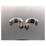 .925 Sterling Silver Navajo Turquoise Mother of Pearl and Onyx Half Hoop Post Earrings