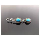 .925 Sterling Silver Navajo Turquoise Cabochon Dangle Hook Earrings