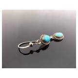 .925 Sterling Silver Navajo Turquoise Cabochon Dangle Hook Earrings
