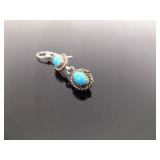 .925 Sterling Silver Navajo Turquoise Cabochon Dangle Hook Earrings