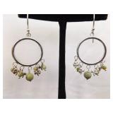 .925 Sterling Silver Sea Foam Green Dangle Hook Hoop Earrings