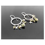 .925 Sterling Silver Sea Foam Green Dangle Hook Hoop Earrings