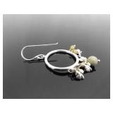 .925 Sterling Silver Sea Foam Green Dangle Hook Hoop Earrings