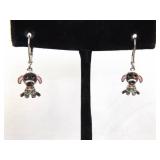 NEW .925 Sterling Silver Crystal Puppy Hinged Clasp Dangle Hook Earrings