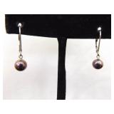 .925 Sterling Silver Genuine Pearl Hinged Clasp Dangle Hook Earrings