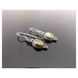 .925 Sterling Silver Abalone Cabochon Dangle Hook Earrings