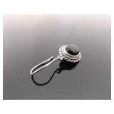 .925 Sterling Silver Onyx Cabochon Dangle Hook Earrings