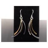 New .925 Sterling Silver Gold Accented Leaf Dangle Hook Earrings