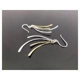 New .925 Sterling Silver Gold Accented Leaf Dangle Hook Earrings