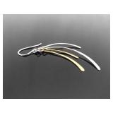 New .925 Sterling Silver Gold Accented Leaf Dangle Hook Earrings