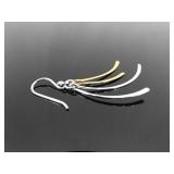 New .925 Sterling Silver Gold Accented Leaf Dangle Hook Earrings