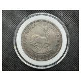 1947 High Grade South Africa Silver 5 Shillings, AU+ or Better, Very Tough Find in this Condition, Beautiful Toning