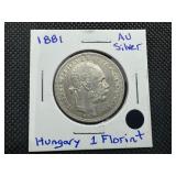 1881 High Grade Hungary Silver 1 Florint. Tough Find in the Condition
