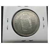 1881 High Grade Hungary Silver 1 Florint. Tough Find in the Condition