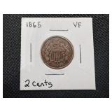 1865 2 Cent Piece, Strong VF - Nice Coloring for Grade