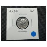 1943 D High Grade Mercury Dime, AU or Better