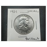 1959 Uncirculated Franklin Half, Near Perfect Lustre and Condition