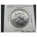 1959 Uncirculated Franklin Half, Near Perfect Lustre and Condition