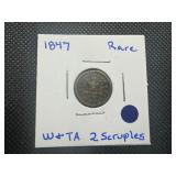 1847 Rare 2 Scruples Apothecary Certification Weight, Registered 3/16/1847 - Near Impossible Find in this Condition