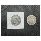 1853O & 1961 Proof Half Dollars. Details!! The 1853O is damaged in the areas where the arrow would be.