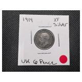 1914 UK Silver 6 Pence XF or Better