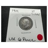1914 UK Silver 6 Pence XF or Better