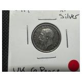1914 UK Silver 6 Pence XF or Better