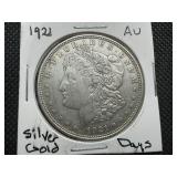 1921 AU Morgan - Silver/Gold Days Unique Vintage Label on Reverse
