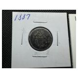 1866 and 1887 Shield Nickels Heavily Worn