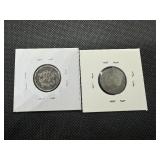1866 and 1887 Shield Nickels Heavily Worn