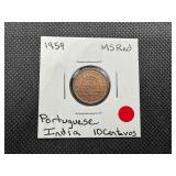1959 Portuguese India 10 Centavos. Very High Grade MS Red, Tough Find