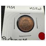 1959 Portuguese India 10 Centavos. Very High Grade MS Red, Tough Find