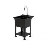 Glacier Bay 24 in. W x 24 in. D x 35 in. H Freestanding Laundry/Utility Sink in Black with Stainless Steel Pull-Down Faucet   Customer Returns See Pictures