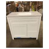 Home Decorators Collection Clady 37 in. Single Sink White Bath Vanity with Silver Ash Cultured Marble Top (Assembled)  Customer Returns See Pictures