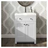 Glacier Bay Everdean 25 in. Single Sink White Bath Vanity with White Cultured Marble Top (Assembled)   Customer Returns See Pictures