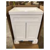 Glacier Bay Everdean 25 in. Single Sink White Bath Vanity with White Cultured Marble Top (Assembled)   Customer Returns See Pictures