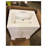 Glacier Bay Everdean 25 in. Single Sink White Bath Vanity with White Cultured Marble Top (Assembled)   Customer Returns See Pictures