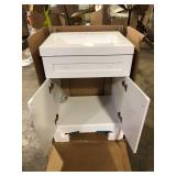 Glacier Bay Everdean 25 in. Single Sink White Bath Vanity with White Cultured Marble Top (Assembled)   Customer Returns See Pictures