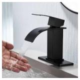 AIMADI Single Handle Single Hole Waterfall Bathroom Faucet with Pop-Up Drain Stainless Steel Vanity Sink Taps in Matte Black Customer Returns See Pictures