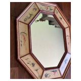 Vintage Octagonal Hand-Painted Mirror with Asian-Inspired Design