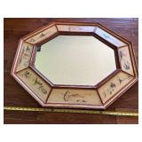 Vintage Octagonal Hand-Painted Mirror with Asian-Inspired Design