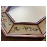 Vintage Octagonal Hand-Painted Mirror with Asian-Inspired Design