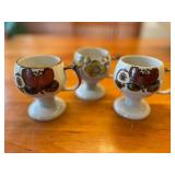 Set of 3 Otagiri Vintage Stoneware Footed Hand-Painted Pedestal Mugs / Irish Coffee Mugs with Floral Design