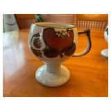 Set of 3 Otagiri Vintage Stoneware Footed Hand-Painted Pedestal Mugs / Irish Coffee Mugs with Floral Design