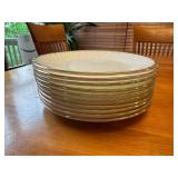 Set of 12 Vintage Fire King White Milk Glass Swirl Dinnerware Plates with Gold Rim