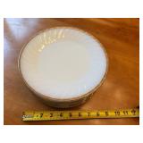 Set of 12 Vintage Fire King White Milk Glass Swirl Dinnerware Plates with Gold Rim