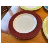 Set of 12 Vintage Pyrex Milk Glass Plates Wide Color Band Multicolor Ceramic Dinner Plates