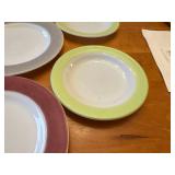 Set of 12 Vintage Pyrex Milk Glass Plates Wide Color Band Multicolor Ceramic Dinner Plates