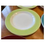 Set of 12 Vintage Pyrex Milk Glass Plates Wide Color Band Multicolor Ceramic Dinner Plates